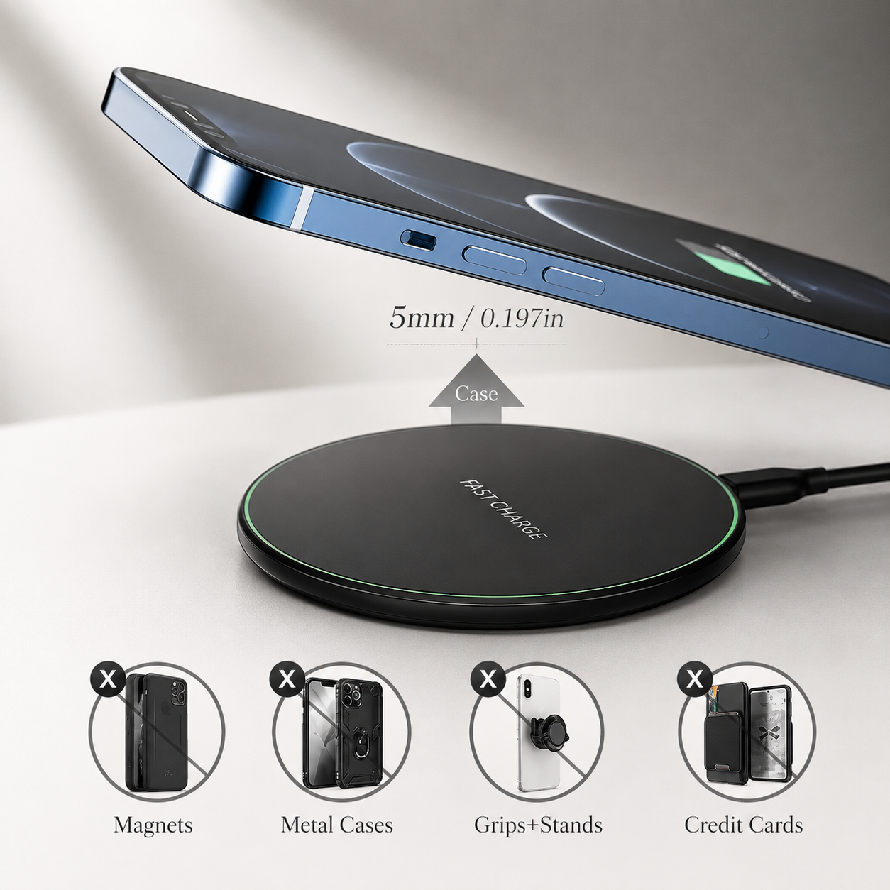 Premium Wireless Charging Pad Fast Qi Wireless Charger USB Type C Fast Charging LED Indicator Slim Induction Charging Dock Compatible with iPhone AirPods
