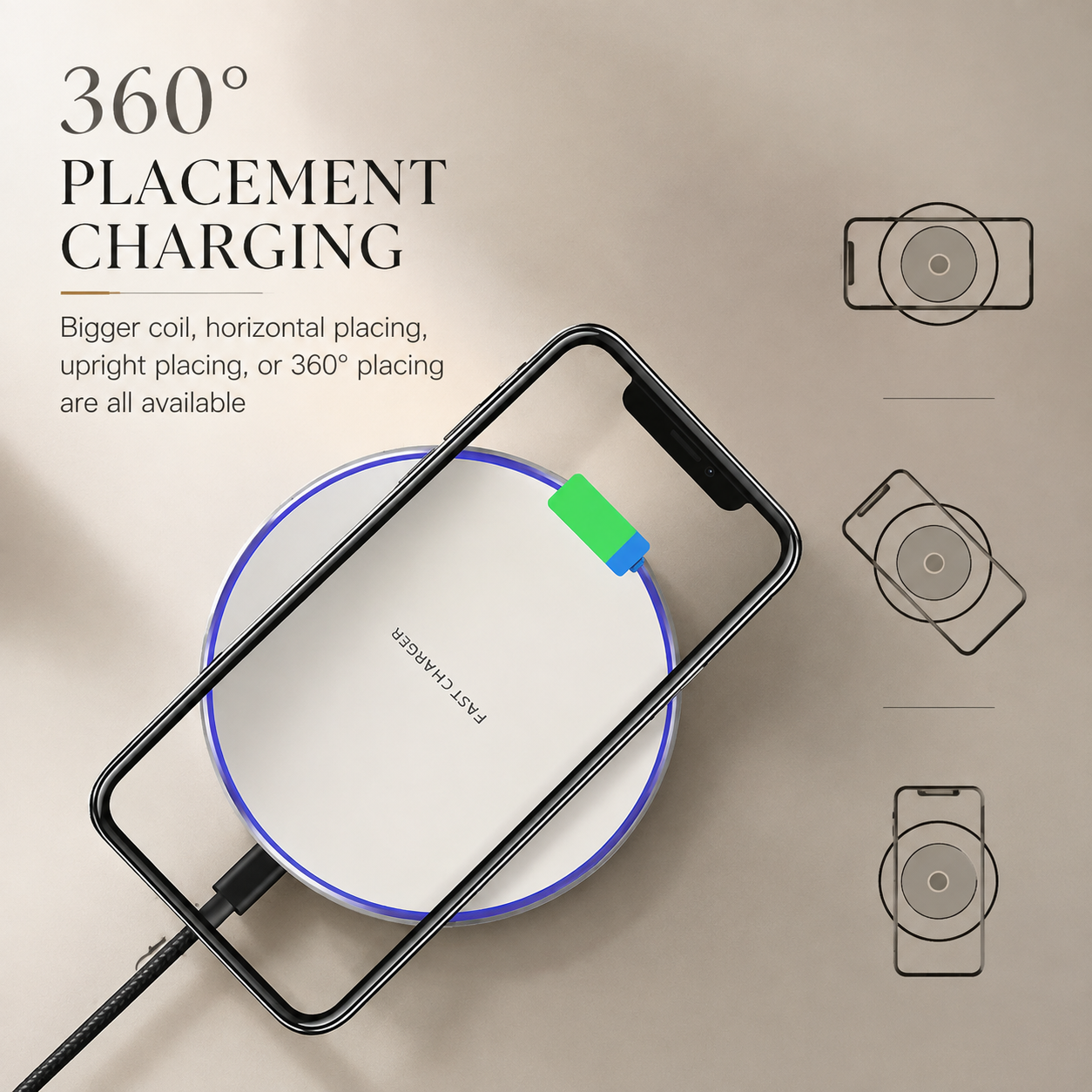 Premium Wireless Charging Pad Fast Qi Wireless Charger USB Type C Fast Charging LED Indicator Slim Induction Charging Dock Compatible with iPhone AirPods