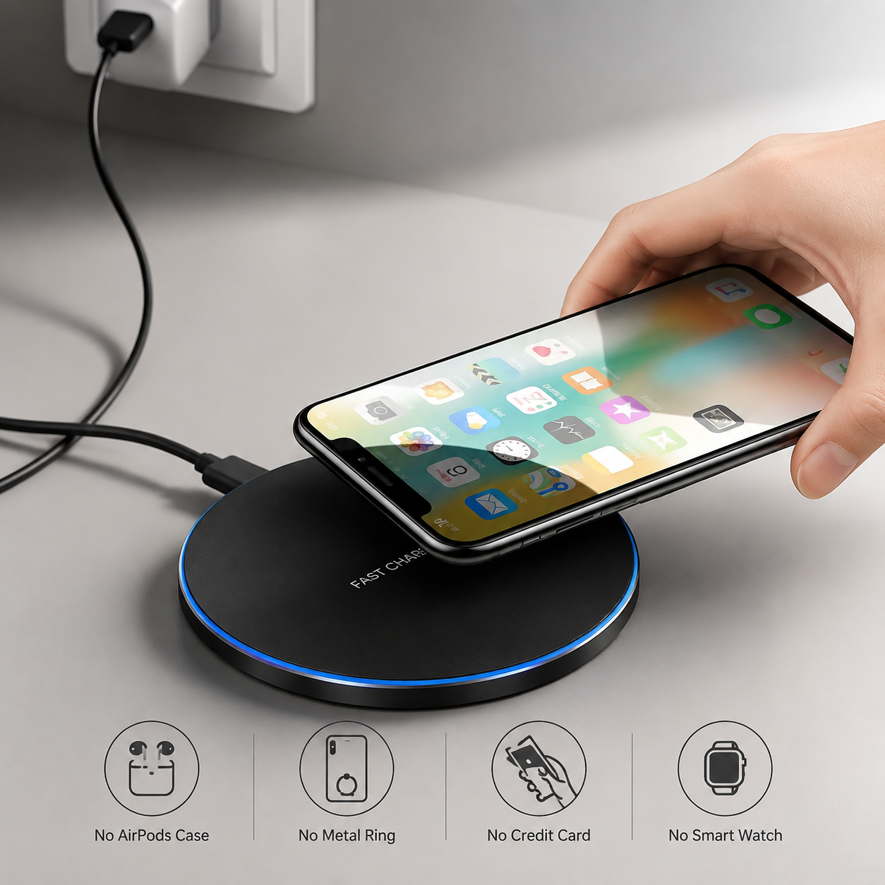 Premium Wireless Charging Pad Fast Qi Wireless Charger USB Type C Fast Charging LED Indicator Slim Induction Charging Dock Compatible with iPhone AirPods
