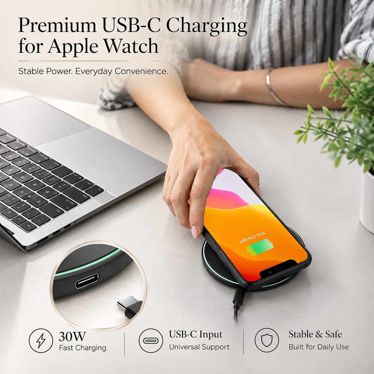 Premium Wireless Charging Pad Fast Qi Wireless Charger USB Type C Fast Charging LED Indicator Slim Induction Charging Dock Compatible with iPhone AirPods