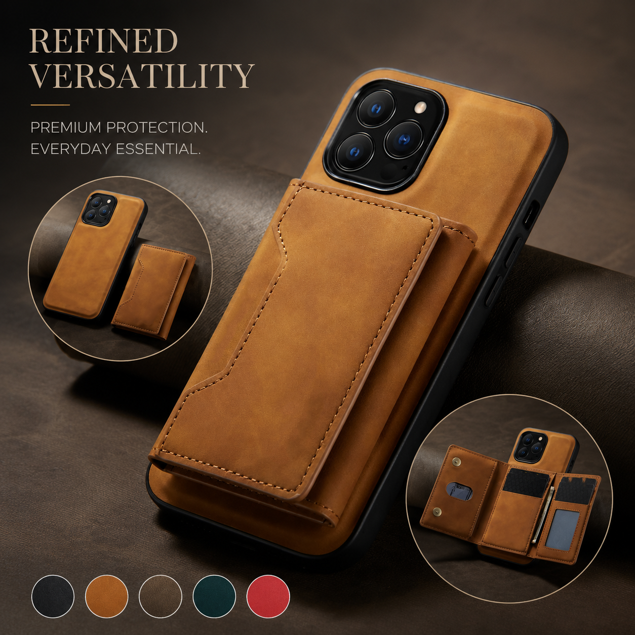 Premium iPhone Case 2-in-1 Detachable Magnetic Wallet Cover PU Leather Card Holder Shockproof Protective Case Pocket Design