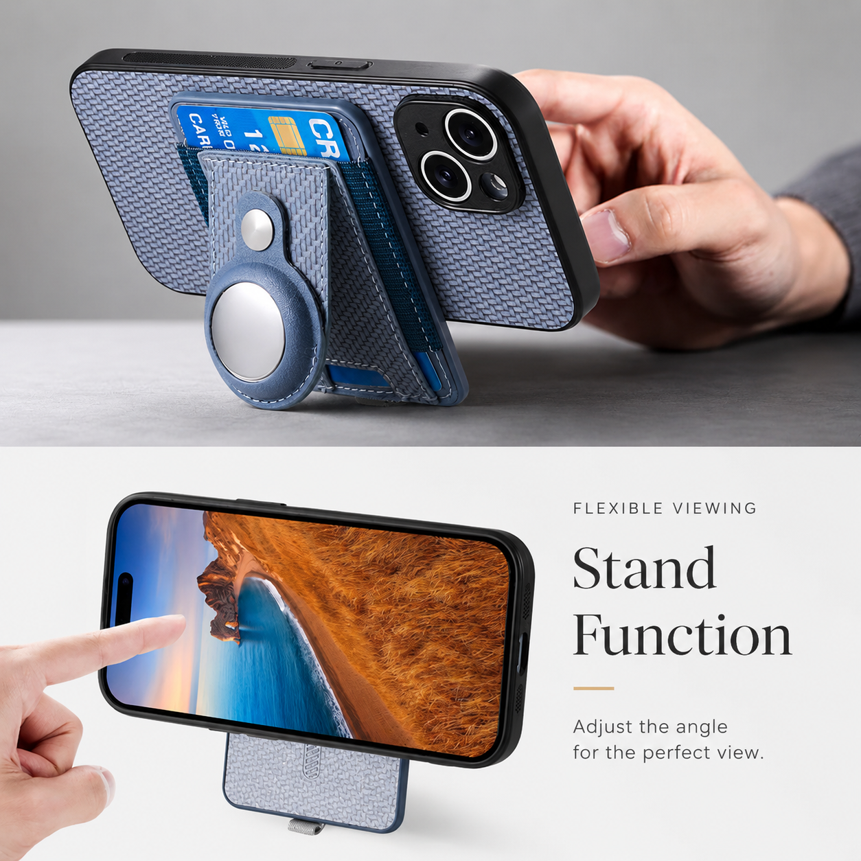 Premium iPhone Case 2-in-1 Detachable Wallet Cover PU Leather Magnetic Card Holder AirTag Holder Wireless Charging Stand Shockproof Protection Design