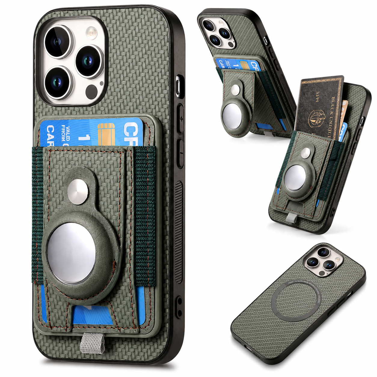 Premium iPhone Case 2-in-1 Detachable Wallet Cover PU Leather Magnetic Card Holder AirTag Holder Wireless Charging Stand Shockproof Protection Design