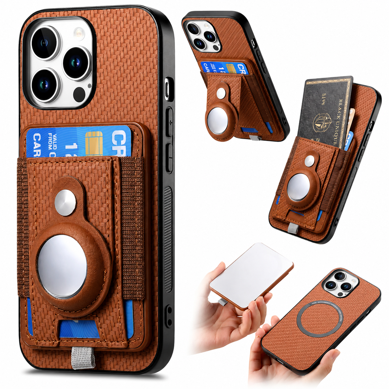 Premium iPhone Case 2-in-1 Detachable Wallet Cover PU Leather Magnetic Card Holder AirTag Holder Wireless Charging Stand Shockproof Protection Design