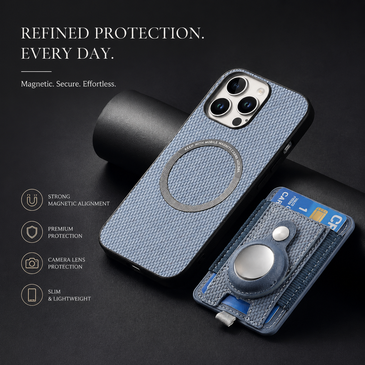 Premium iPhone Case 2-in-1 Detachable Wallet Cover PU Leather Magnetic Card Holder AirTag Holder Wireless Charging Stand Shockproof Protection Design