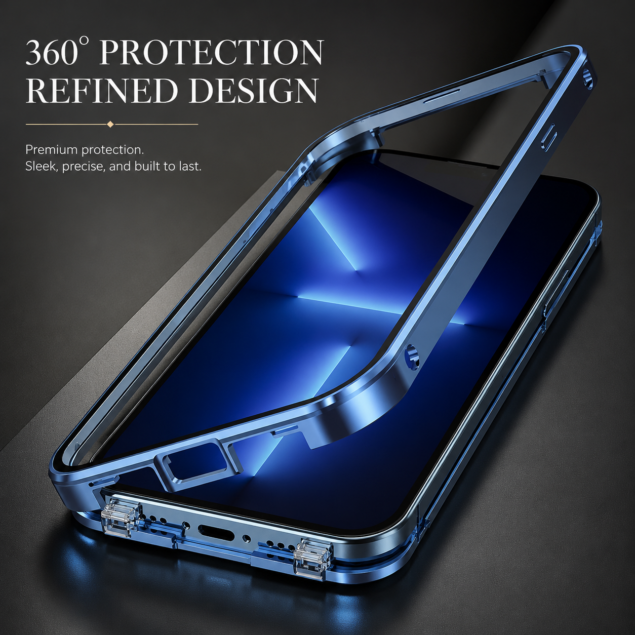 Premium iPhone Case 360° Full Body Magnetic Cover Metal Frame Double Glass Snap Lock Shockproof Protective Case MagSafe Compatible Design