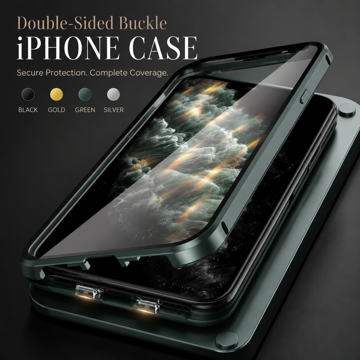 Premium iPhone Case 360° Full Body Magnetic Cover Metal Frame Double Glass Snap Lock Shockproof Protective Case MagSafe Compatible Design