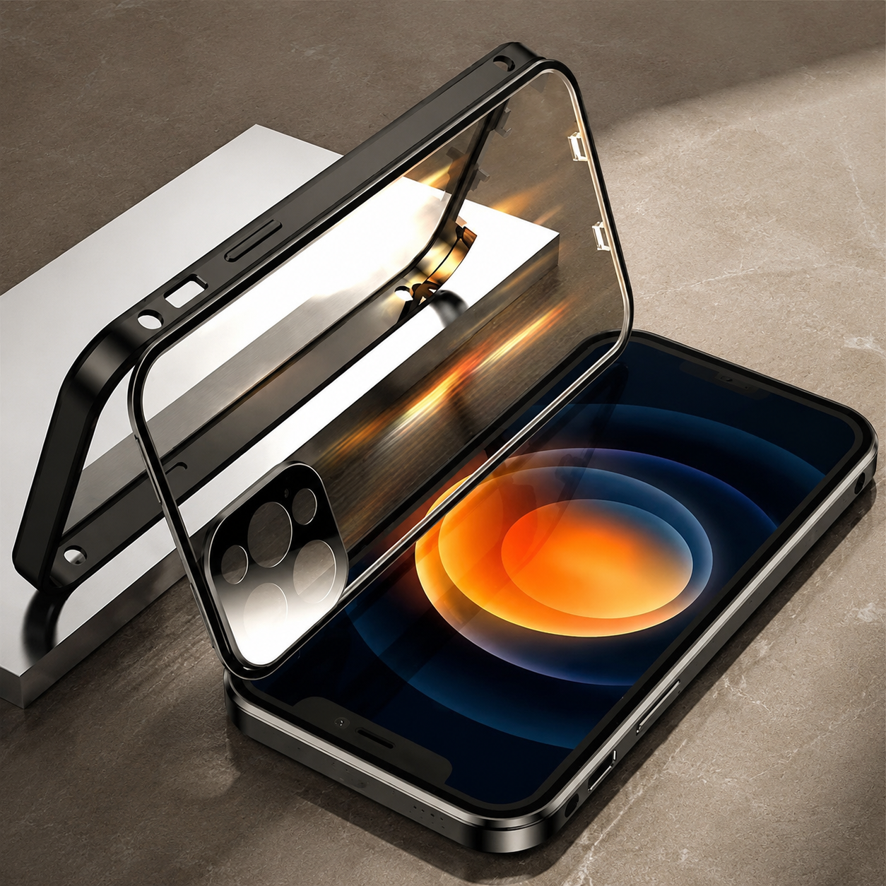 Premium iPhone Case 360° Full Body Magnetic Cover Metal Frame Double Glass Snap Lock Shockproof Protective Case MagSafe Compatible Design