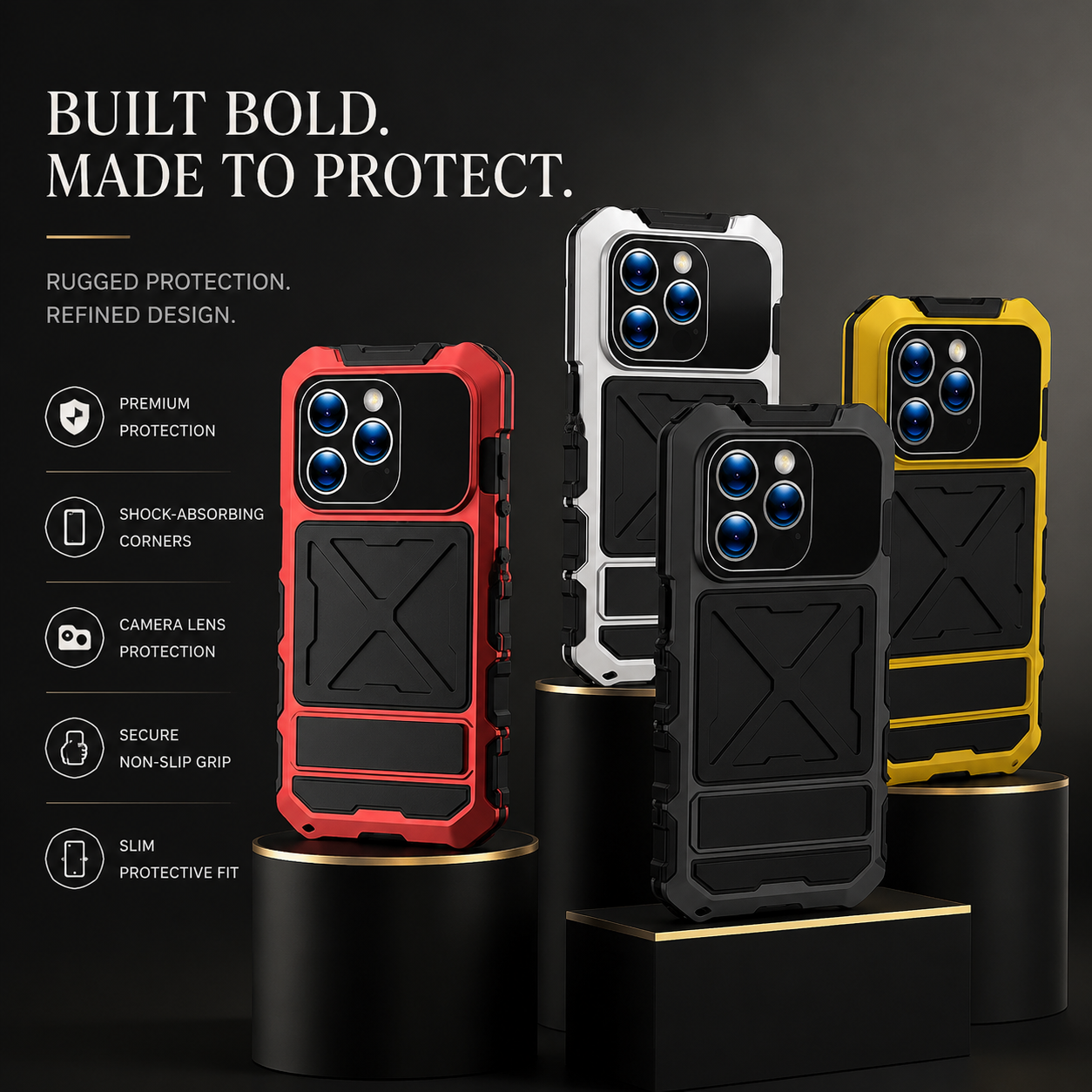Premium iPhone Case 360° Metal Lock Glass Cover MagSafe Compatible Magnetic Full Body Protection Shockproof Double Tempered Glass Frame Design