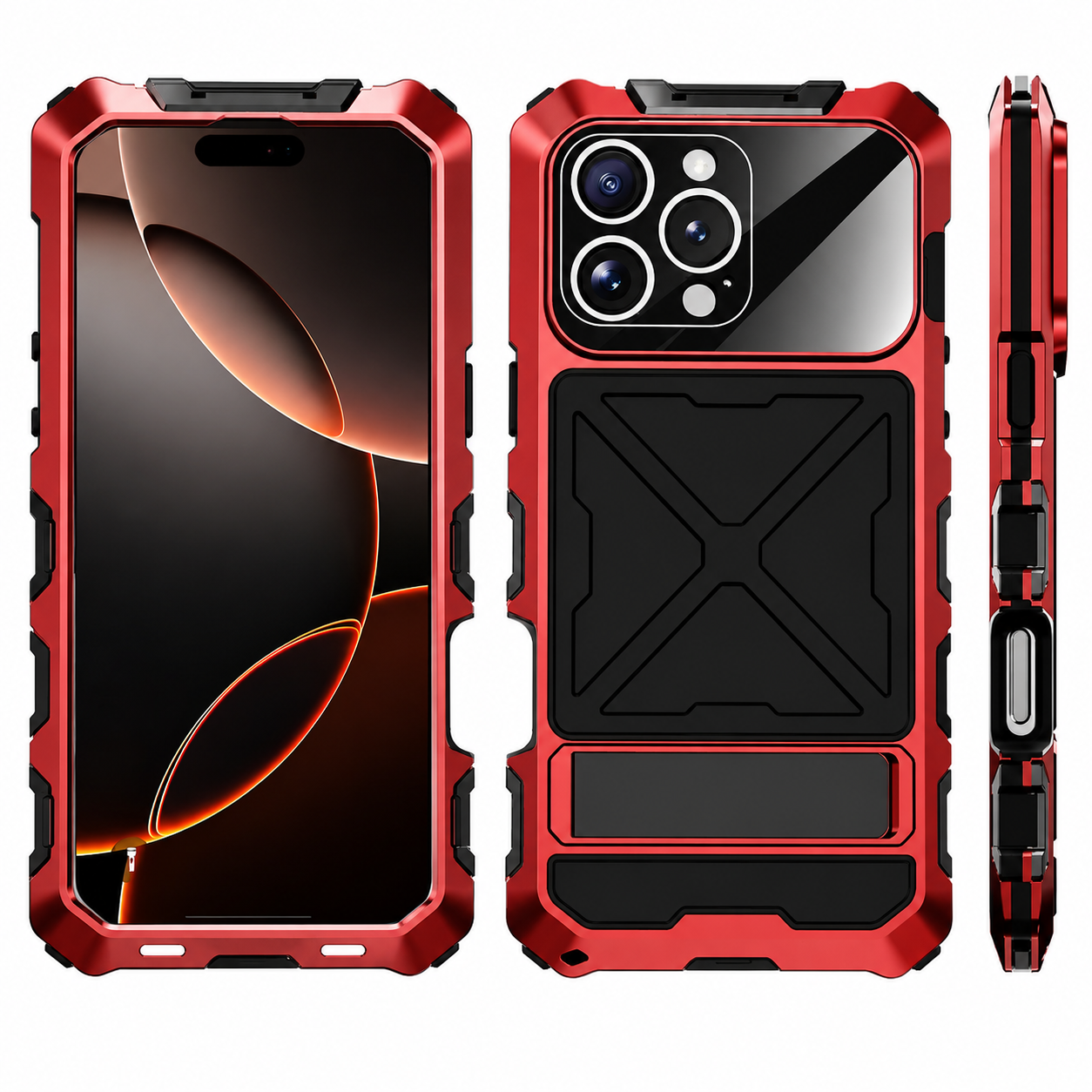 Premium iPhone Case 360° Metal Lock Glass Cover MagSafe Compatible Magnetic Full Body Protection Shockproof Double Tempered Glass Frame Design