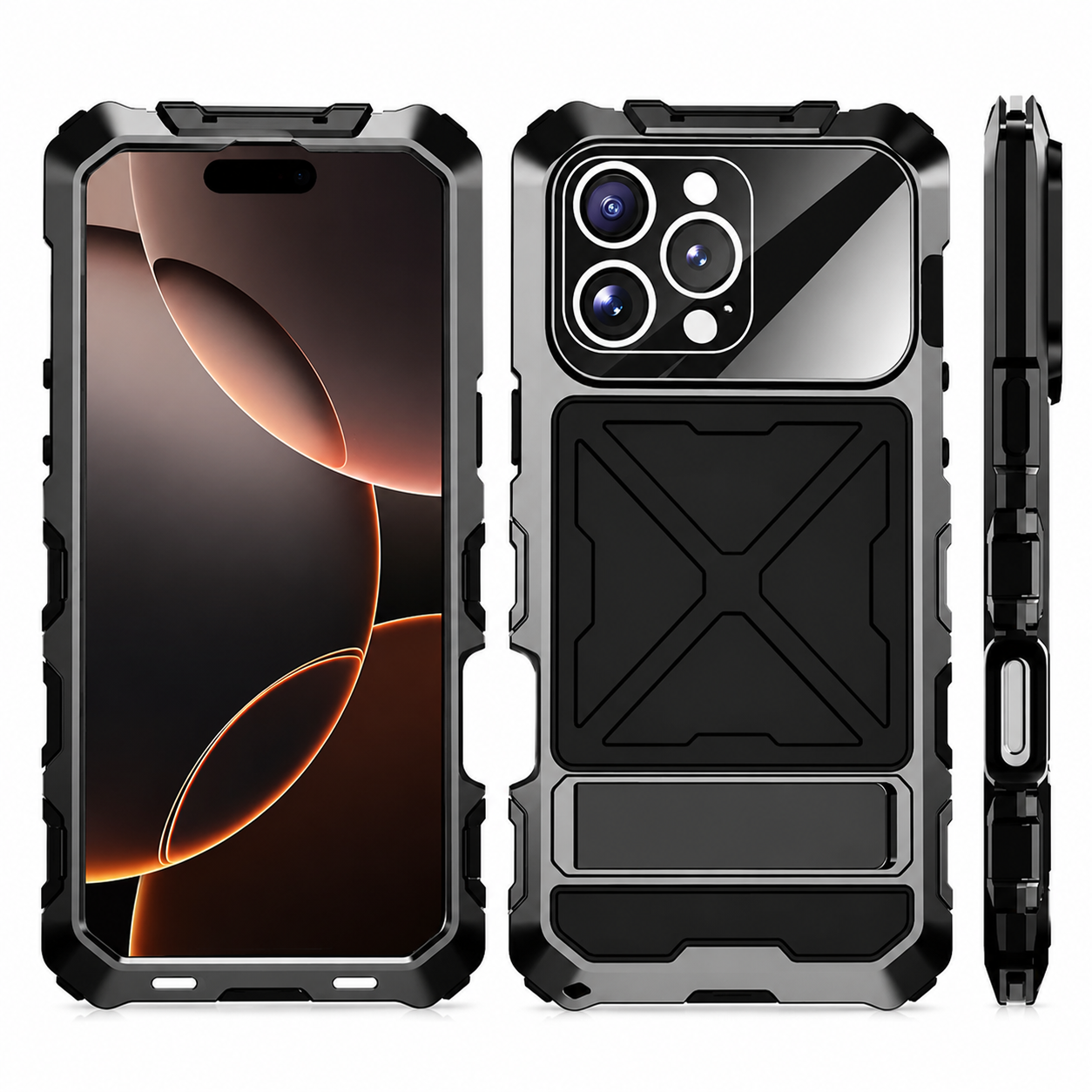 Premium iPhone Case 360° Metal Lock Glass Cover MagSafe Compatible Magnetic Full Body Protection Shockproof Double Tempered Glass Frame Design