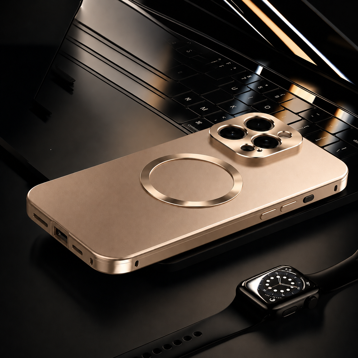 Premium iPhone Case All Aluminum Magnetic Frame MagSafe Compatible Frosted PC Back Cover Ultra Thin Shockproof Protective Anti Scratch Lightweight Design