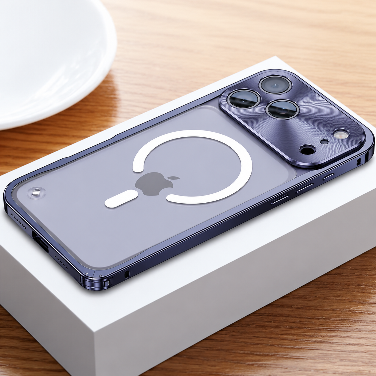 Premium iPhone Case Aluminum Alloy Frame MagSafe Compatible Magnetic Bumper Shockproof Protective Cover Matte Transparent Back Camera Lens Guard