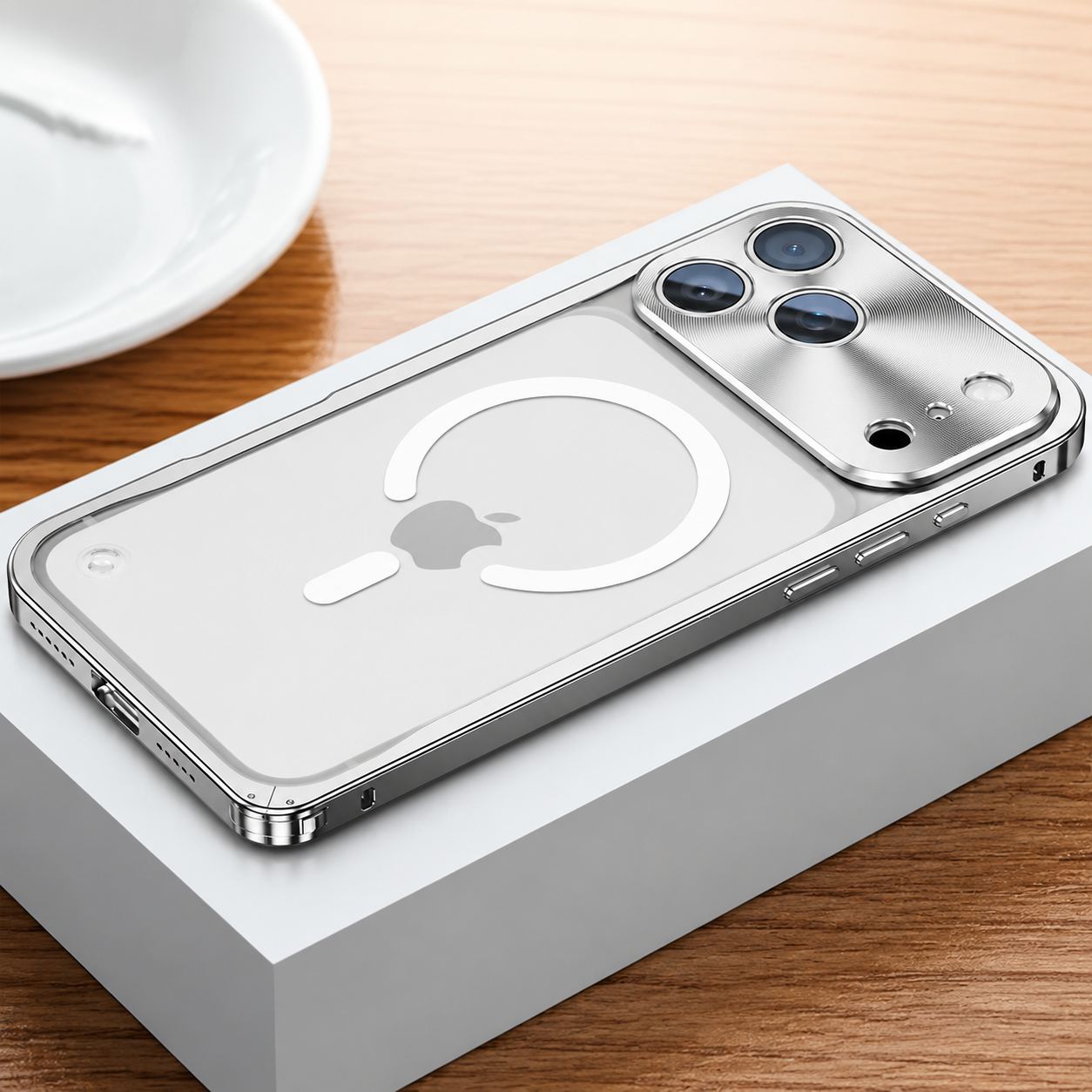 Premium iPhone Case Aluminum Alloy Frame MagSafe Compatible Magnetic Bumper Shockproof Protective Cover Matte Transparent Back Camera Lens Guard