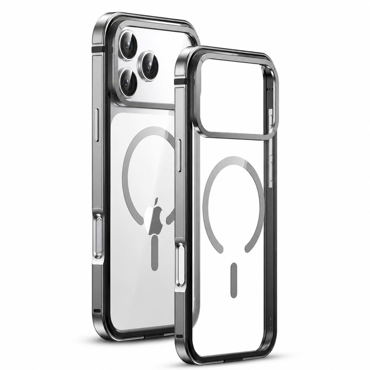 Premium iPhone Case Aluminum Alloy Frame MagSafe Compatible Magnetic Protective Cover Transparent Back Shockproof Camera Lens Guard