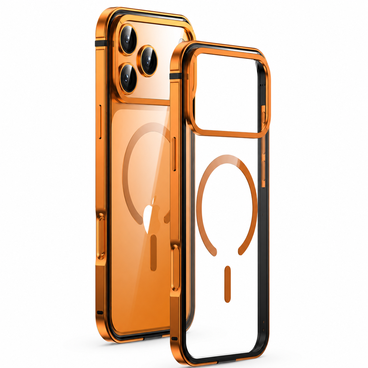 Premium iPhone Case Aluminum Alloy Frame MagSafe Compatible Magnetic Protective Cover Transparent Back Shockproof Camera Lens Guard