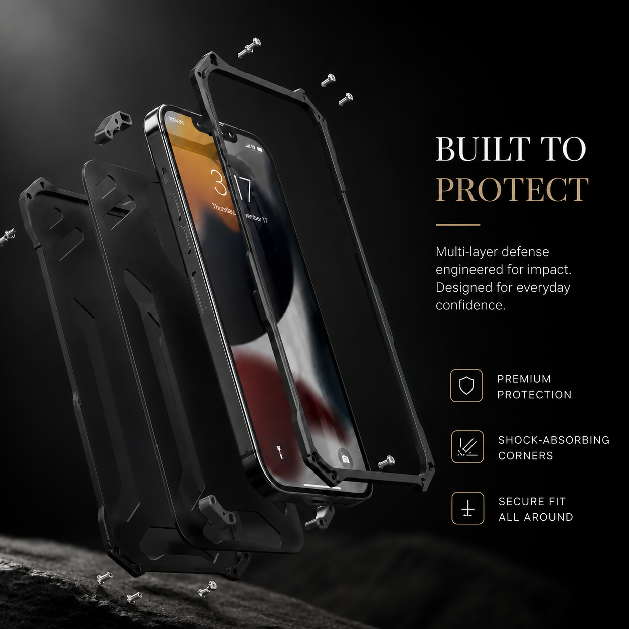 Premium iPhone Case Aluminum Alloy Metal Armor Protective Cover Military Grade Shockproof Cooling Airflow Anti Scratch Lightweight Non Slip Bumper Design
