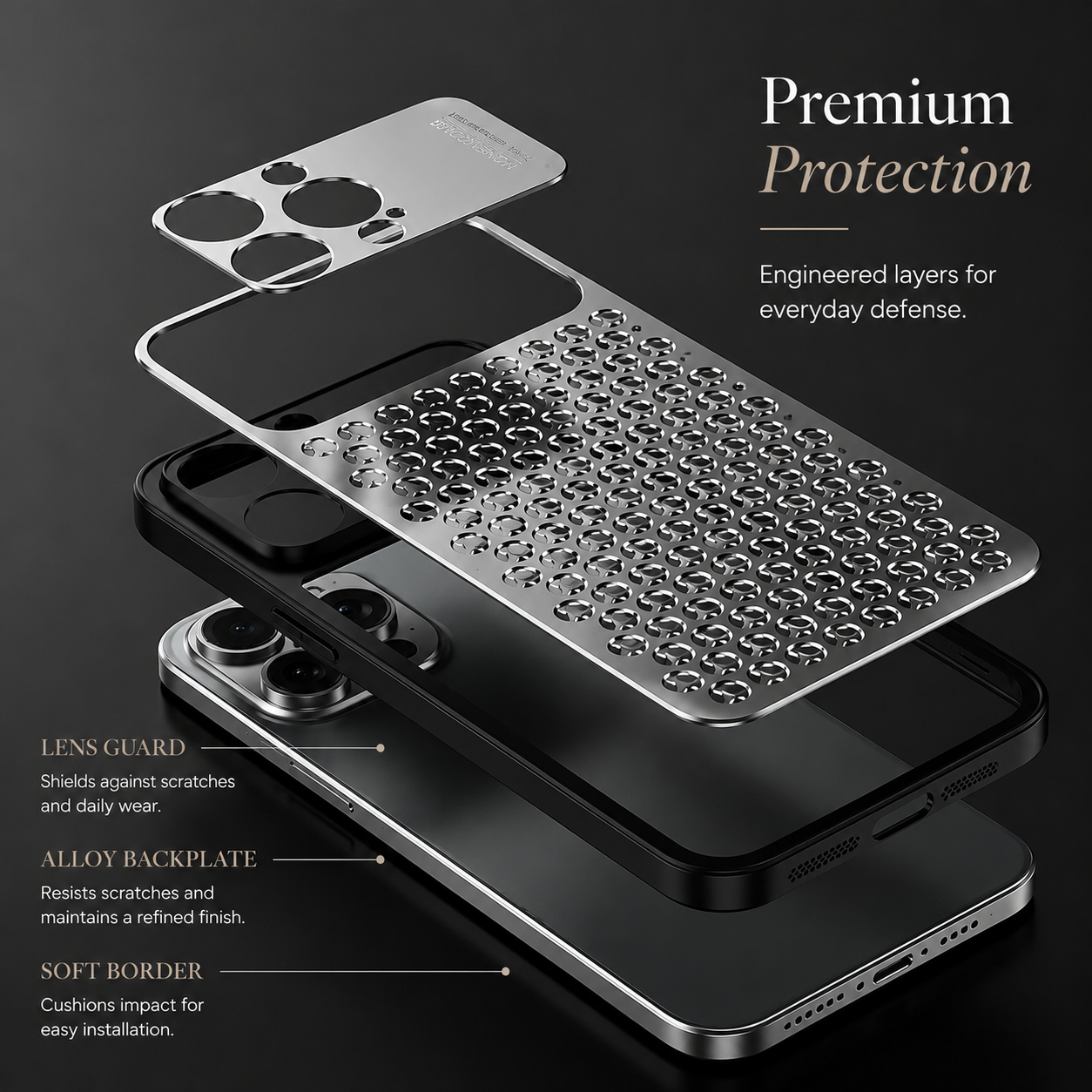 Premium iPhone Case Aluminum Alloy Protective Cover Breathable Metal Frame Slim Anti Fingerprint Scratch Resistant Full Coverage