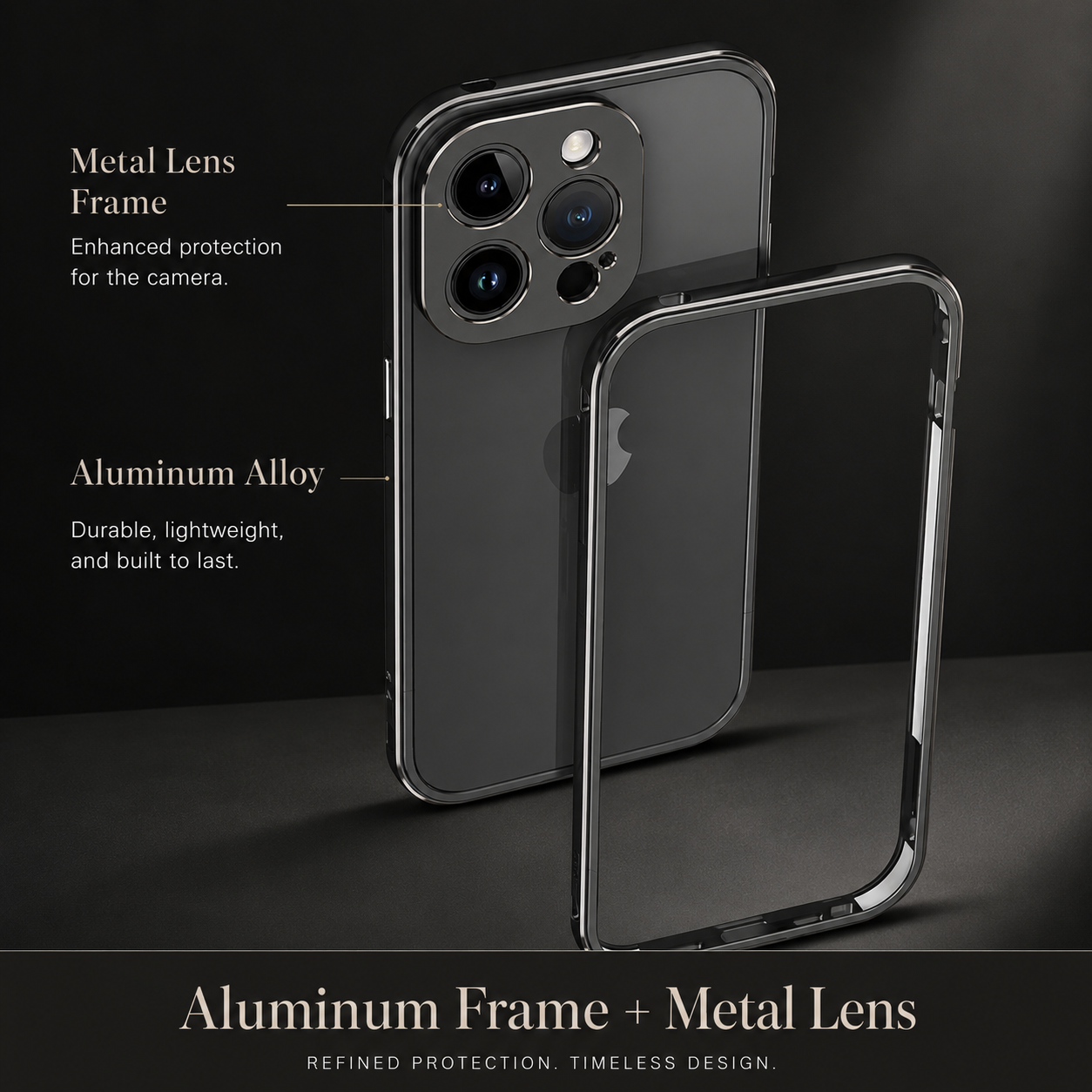 Premium iPhone Case Aluminum Bumper Metal Lens Frame Shockproof Protective Cover Camera Protection Slim Lightweight Durable Minimalist Design
