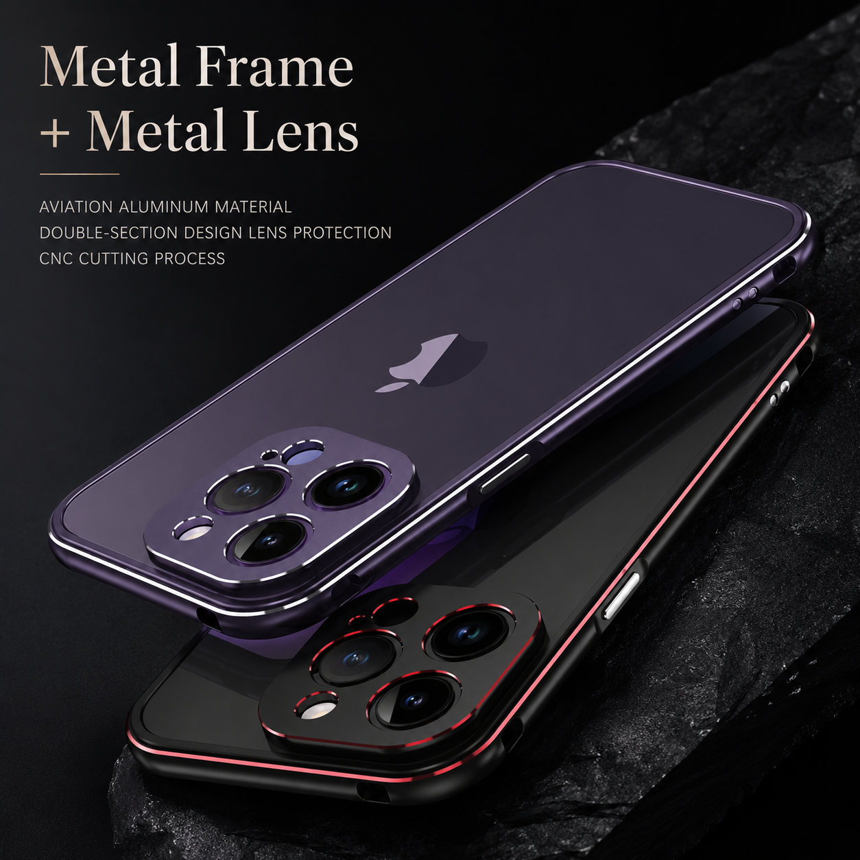 Premium iPhone Case Aluminum Bumper Metal Lens Frame Shockproof Protective Cover Camera Protection Slim Lightweight Durable Minimalist Design