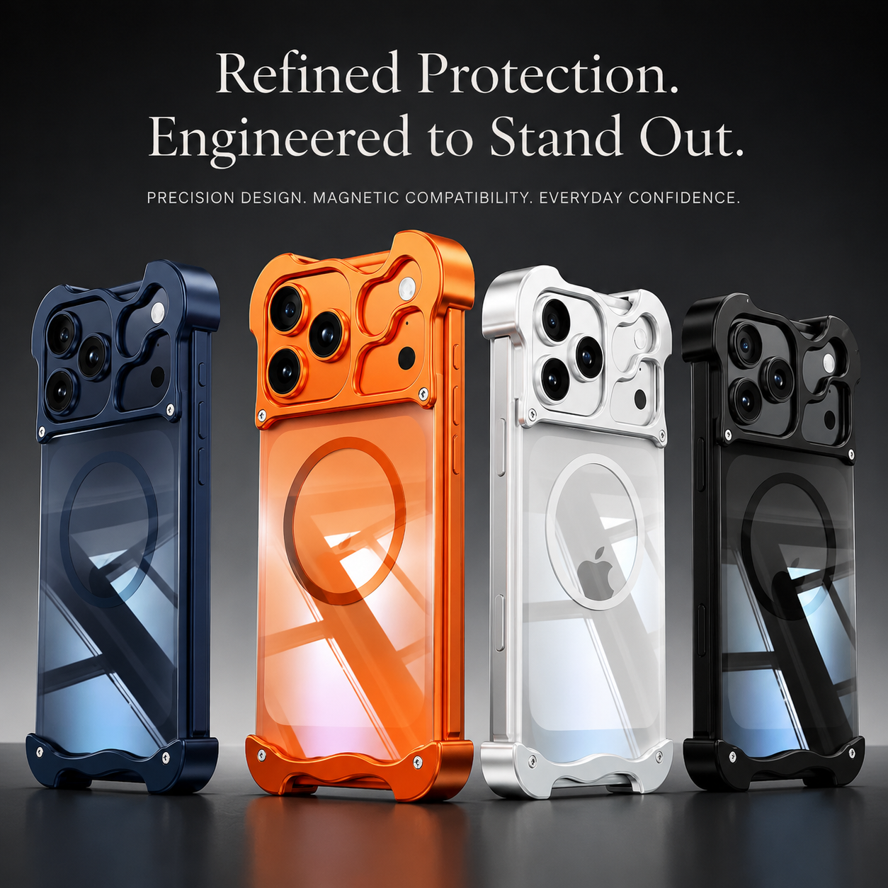 Premium iPhone Case Aluminum Corner Bumper MagSafe Compatible Magnetic Protective Cover Transparent Back Shockproof Camera Lens Guard