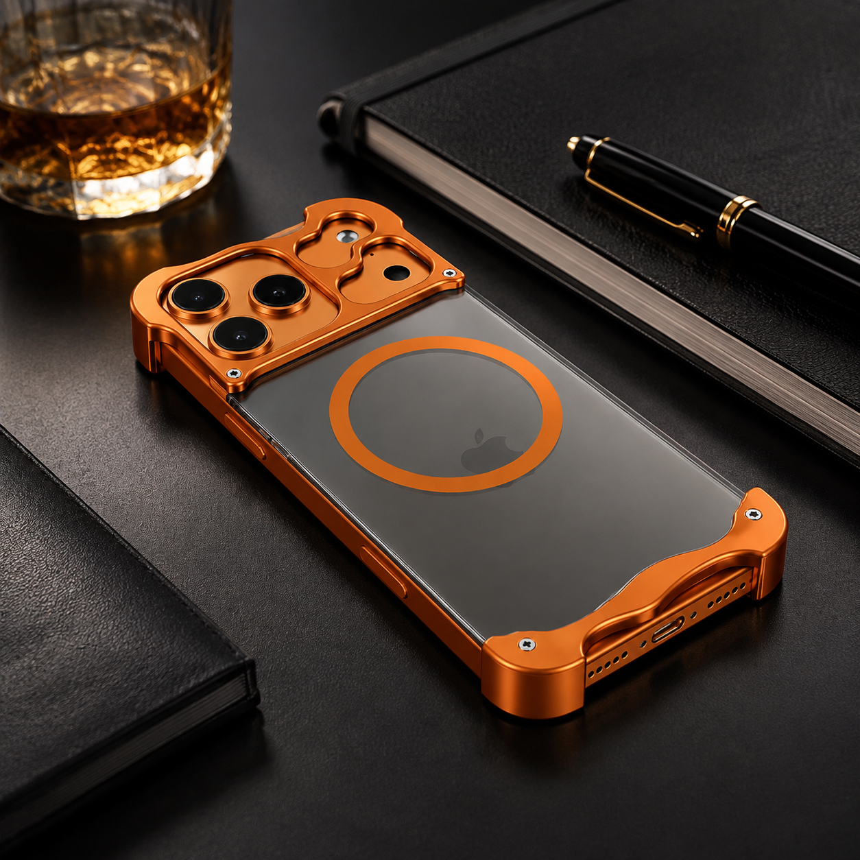 Premium iPhone Case Aluminum Corner Bumper MagSafe Compatible Magnetic Protective Cover Transparent Back Shockproof Camera Lens Guard