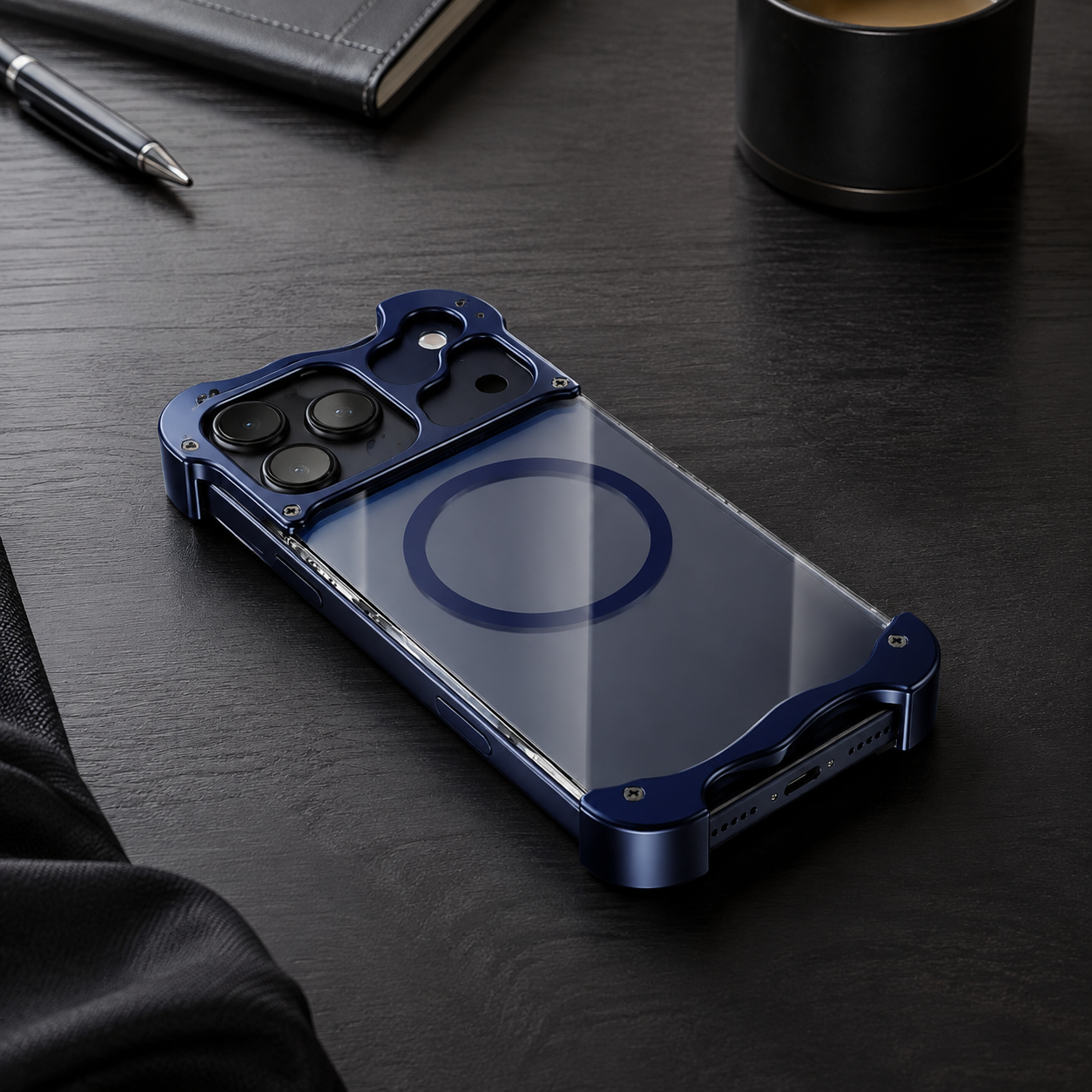 Premium iPhone Case Aluminum Corner Bumper MagSafe Compatible Magnetic Protective Cover Transparent Back Shockproof Camera Lens Guard