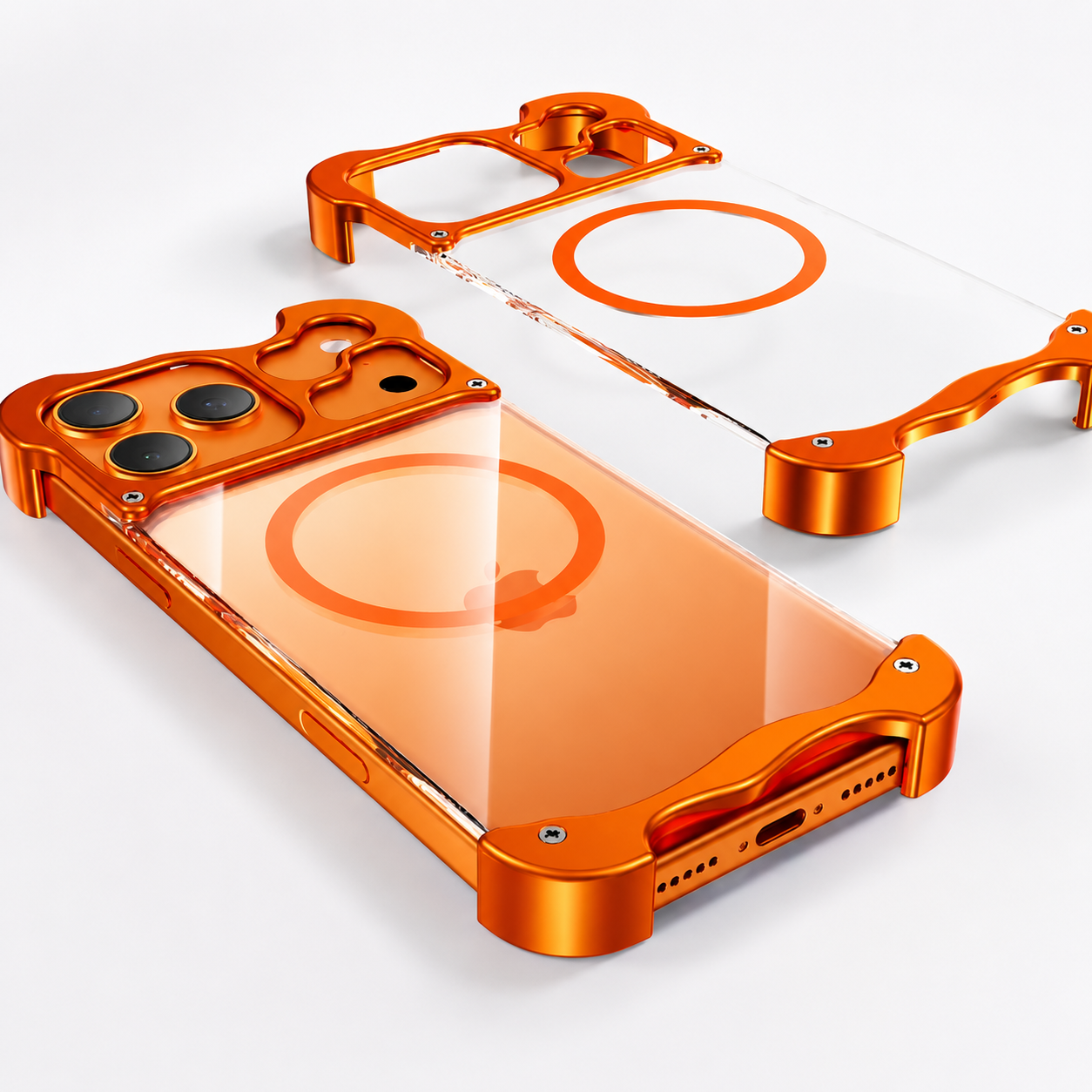 Premium iPhone Case Aluminum Corner Bumper MagSafe Compatible Magnetic Protective Cover Transparent Back Shockproof Camera Lens Guard