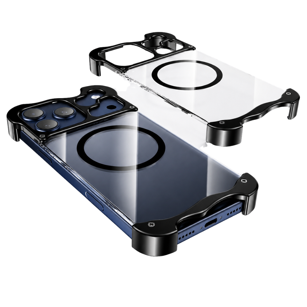 Premium iPhone Case Aluminum Corner Bumper MagSafe Compatible Magnetic Protective Cover Transparent Back Shockproof Camera Lens Guard