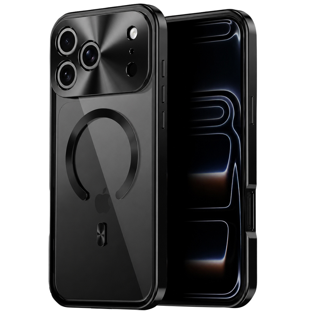 Premium iPhone Case Aluminum Frame MagSafe Compatible Magnetic Cover Built-In Privacy Screen Protector Clear Back Camera Lens Guard Shockproof