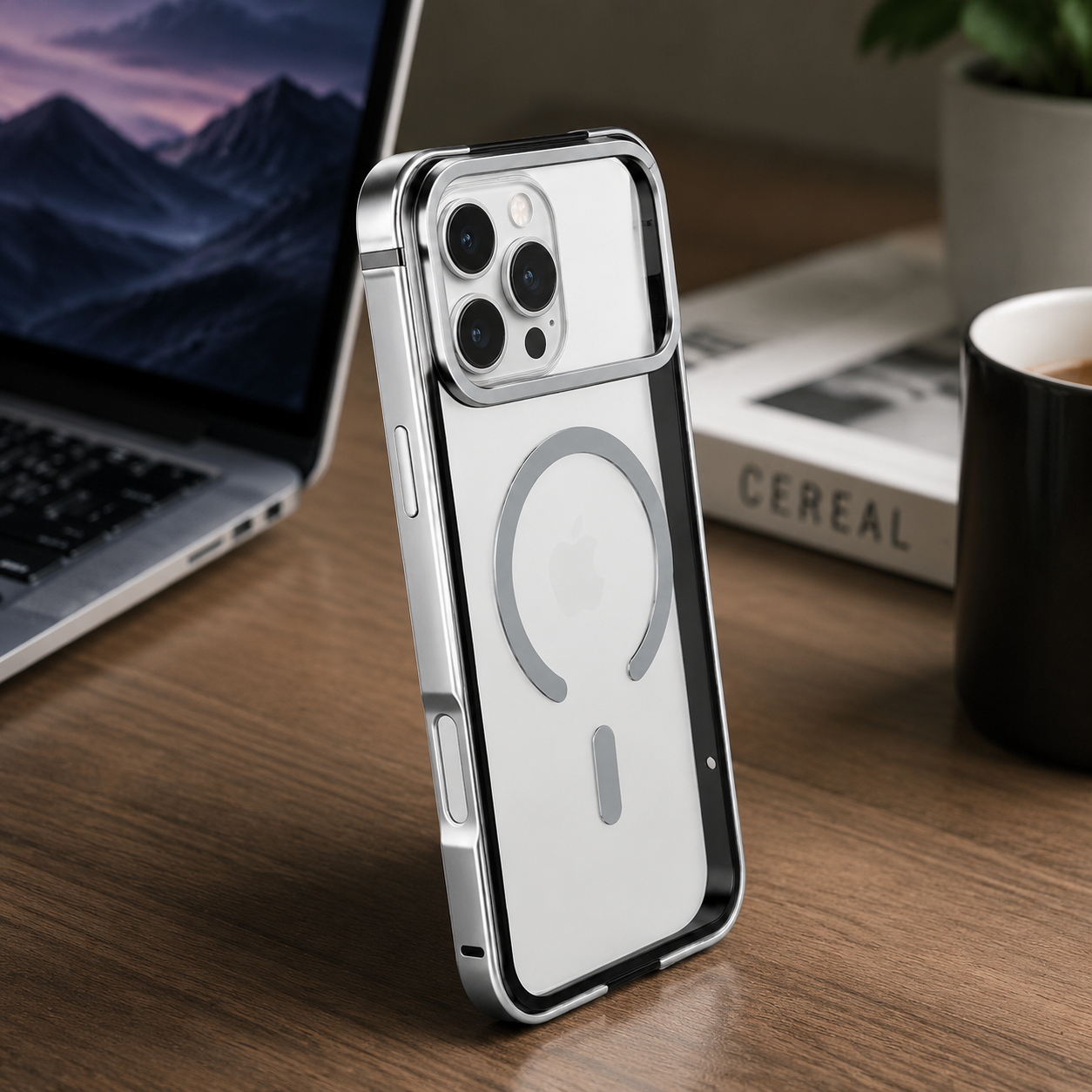 Premium iPhone Case Aluminum Frame MagSafe Compatible Magnetic Protective Cover HD Transparent Backplate Shockproof Camera Lens Guard