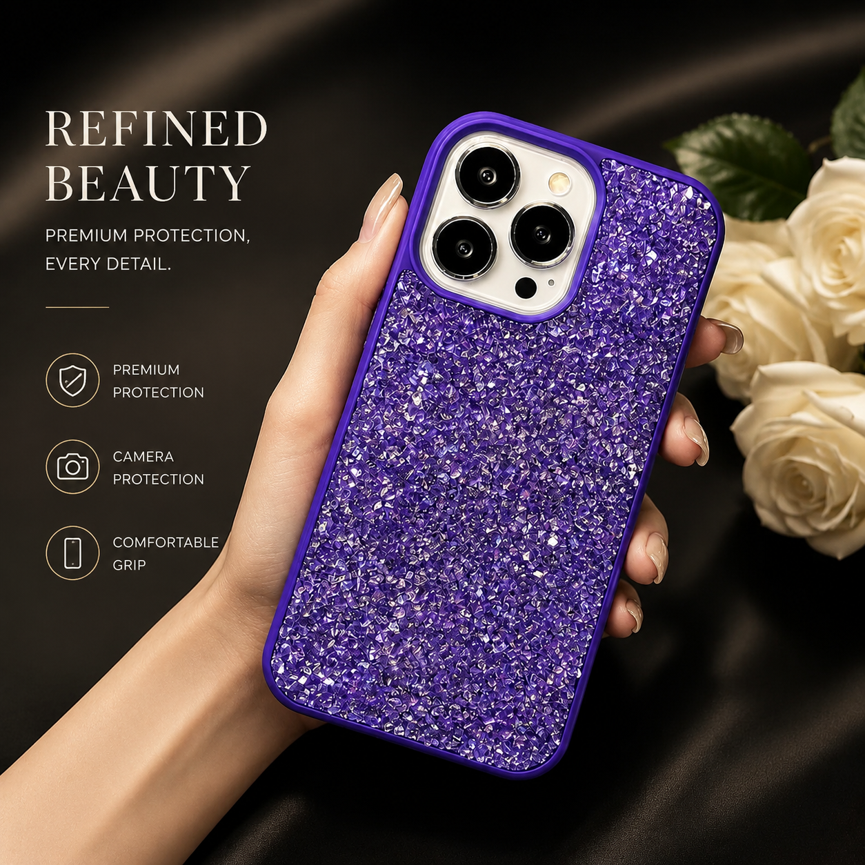 Premium iPhone Case Bling Crystal Diamond Cover MagSafe Compatible Shockproof Protective Case Flash Drill Design Camera Lens Screen Protection Ultra Thin Full Coverage