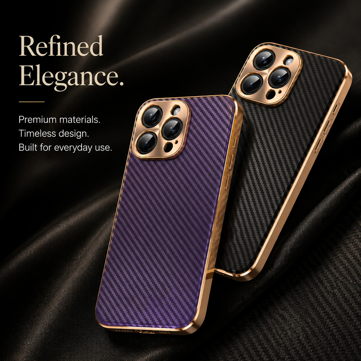 Premium iPhone Case Carbon Fiber Leather Alloy Lens Protection Shockproof Slim Fit Plating Design Wireless Charging Compatible Cover