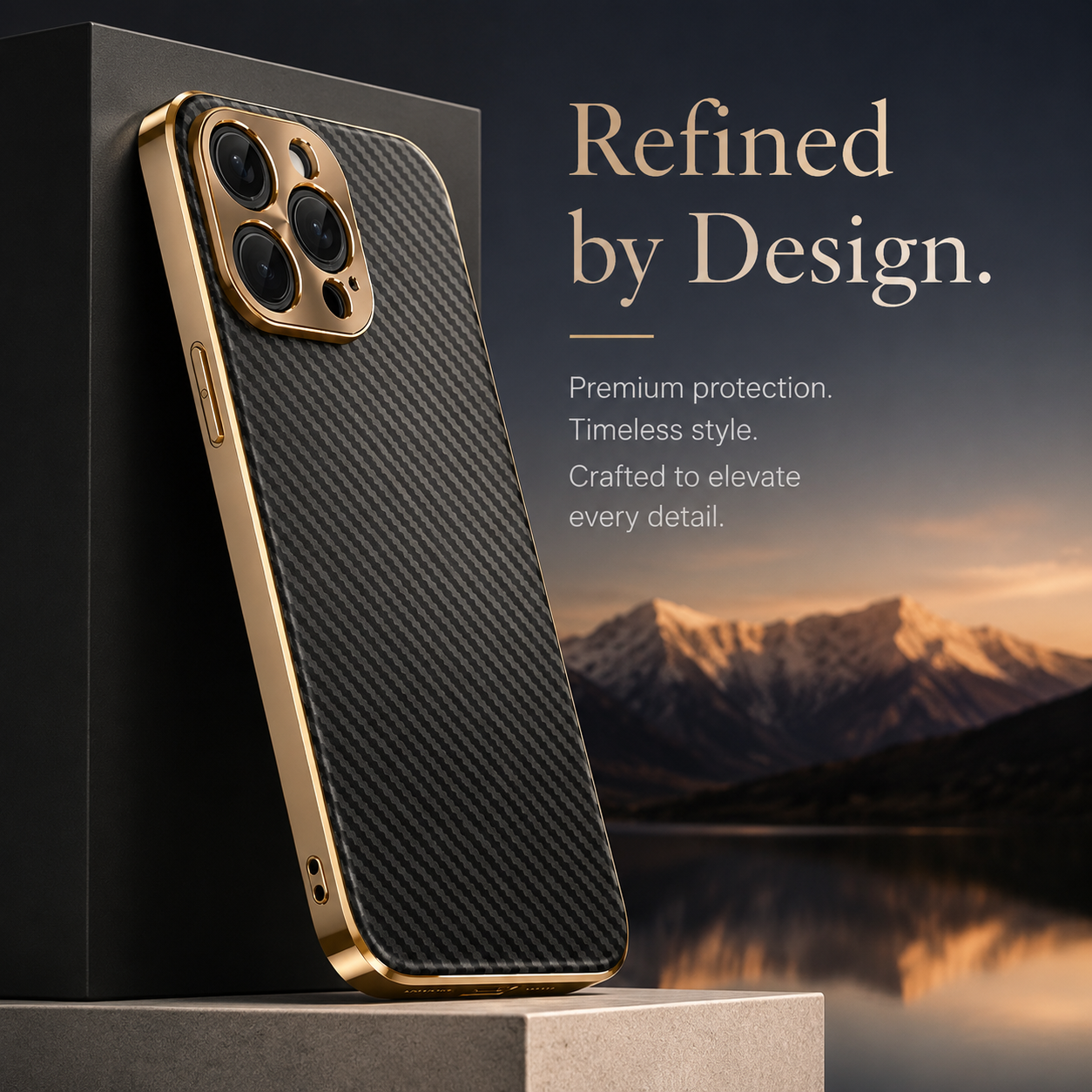 Premium iPhone Case Carbon Fiber Leather Alloy Lens Protection Shockproof Slim Fit Plating Design Wireless Charging Compatible Cover