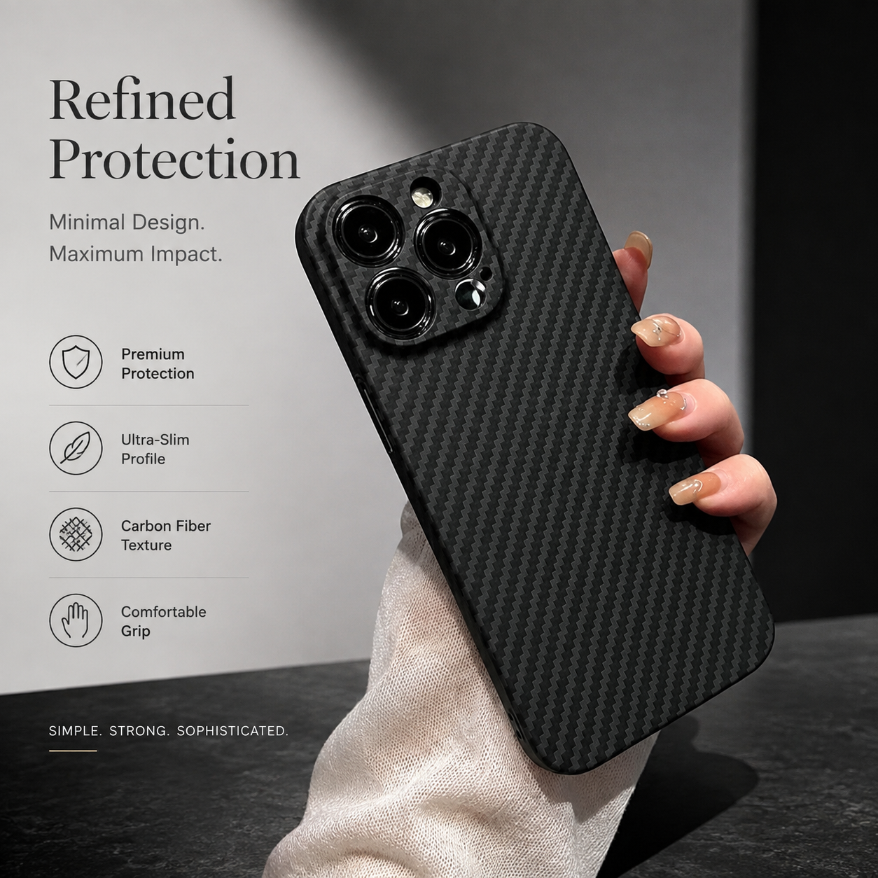 Premium iPhone Case Carbon Fiber Matte Protective Cover MagSafe Compatible Ultra Thin Camera Lens Protection Anti Fingerprint Slim Full Coverage