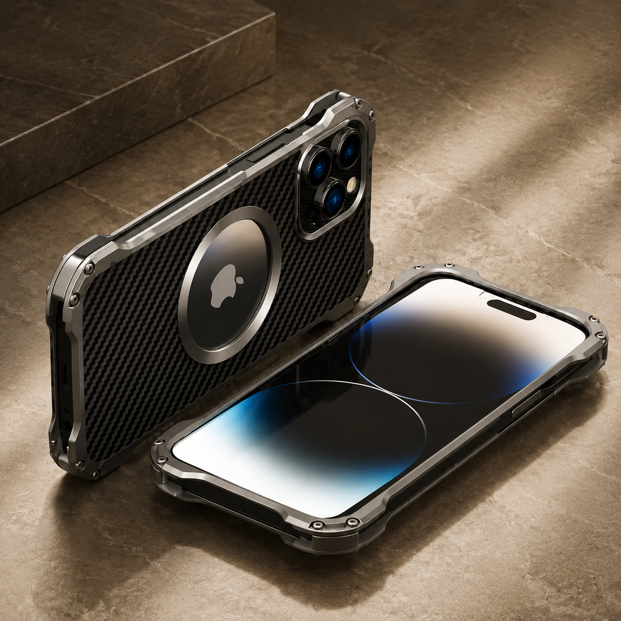 Premium iPhone Case Carbon Fiber Metal MagSafe Cover Anti Fall Shockproof Magnetic Back Shell Camera Lens Protection Ultra Thin Protective Case
