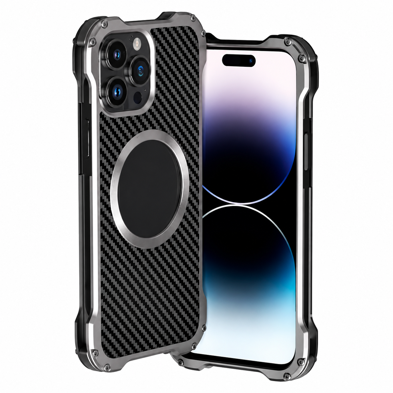 Premium iPhone Case Carbon Fiber Metal MagSafe Cover Anti Fall Shockproof Magnetic Back Shell Camera Lens Protection Ultra Thin Protective Case