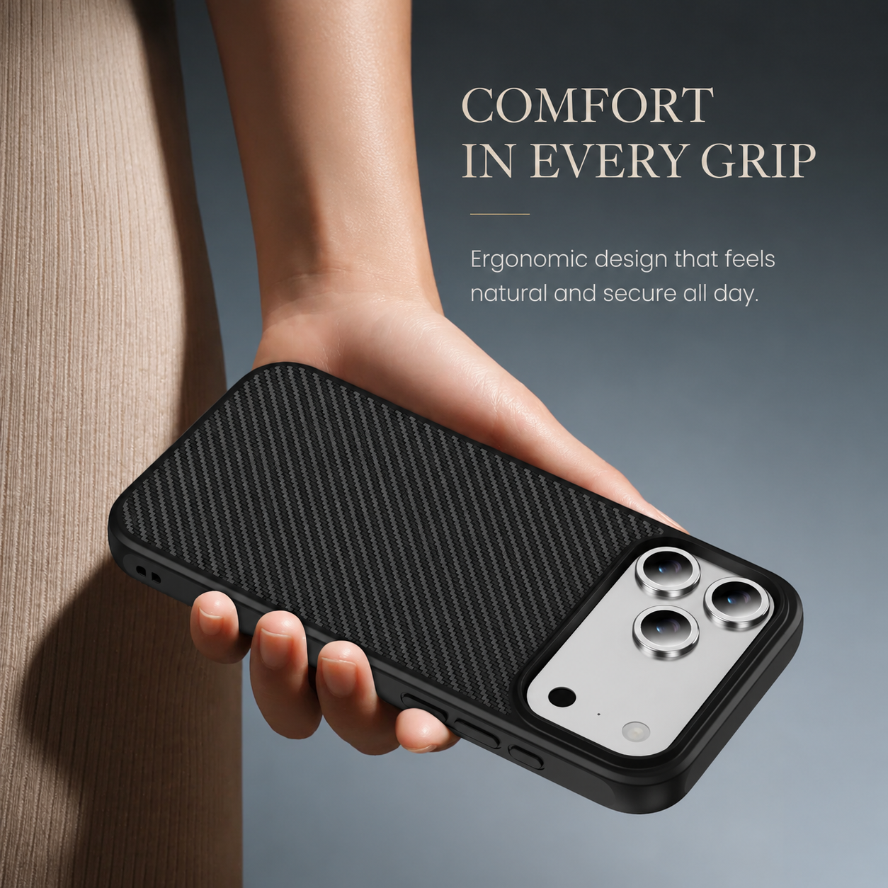 Premium iPhone Case Carbon Fiber Protective Cover Shockproof Drop Resistant Anti Fingerprint Non Slip Scratch Resistant Dustproof Slim Design