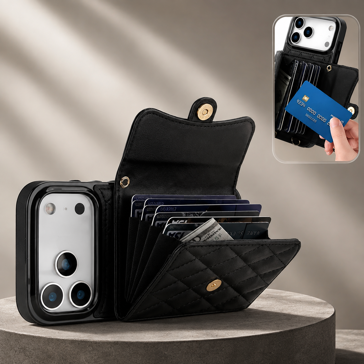 Premium iPhone Case Crossbody Leather Wallet Cover Card Holder Coin Pocket Wrist Strap Shoulder Strap Shockproof Protective Cover Full Coverage Non Slip Design
