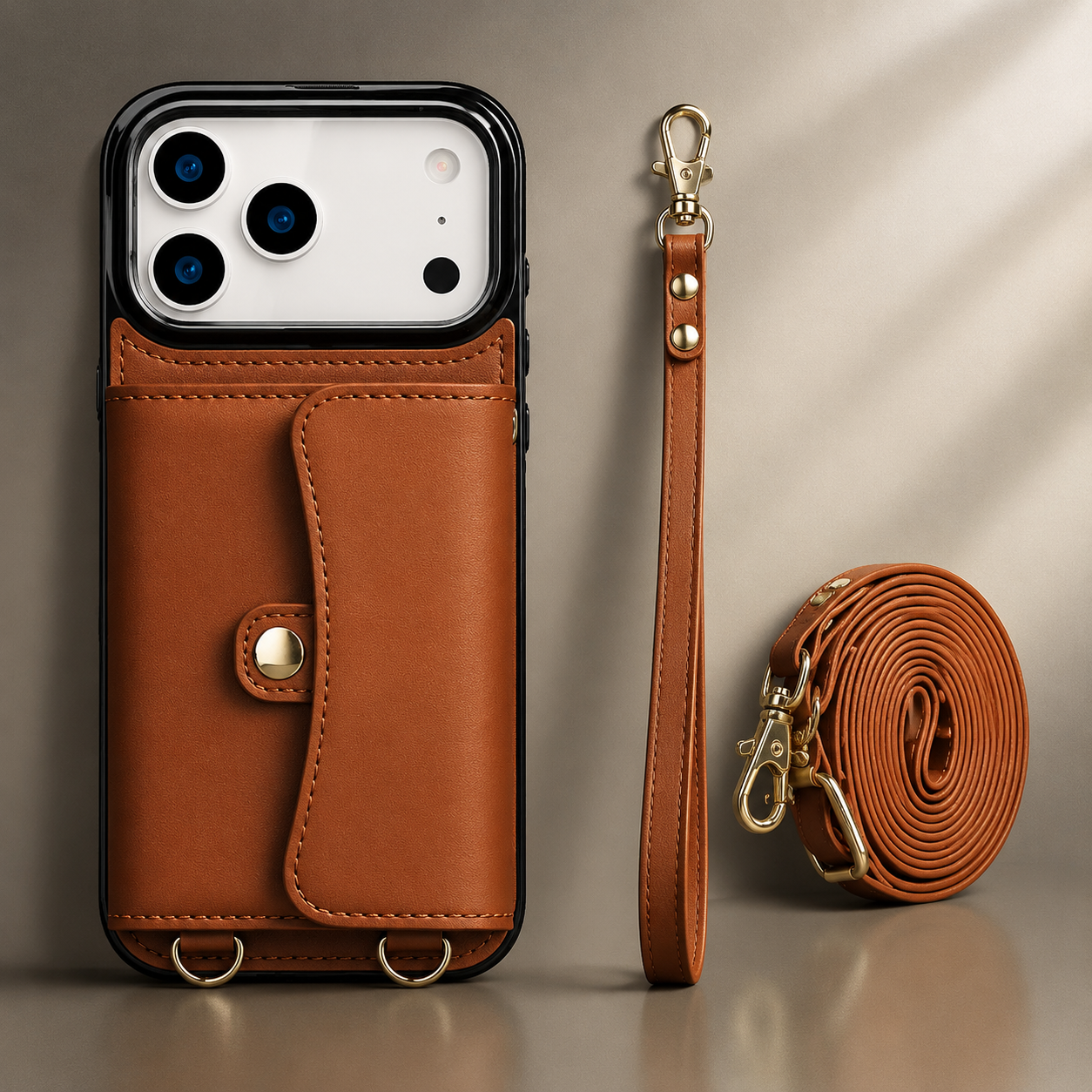 Premium iPhone Case Crossbody Leather Wallet Cover Card Holder Coin Pocket Wrist Strap Shoulder Strap Shockproof Protective Cover Full Coverage Non Slip Design