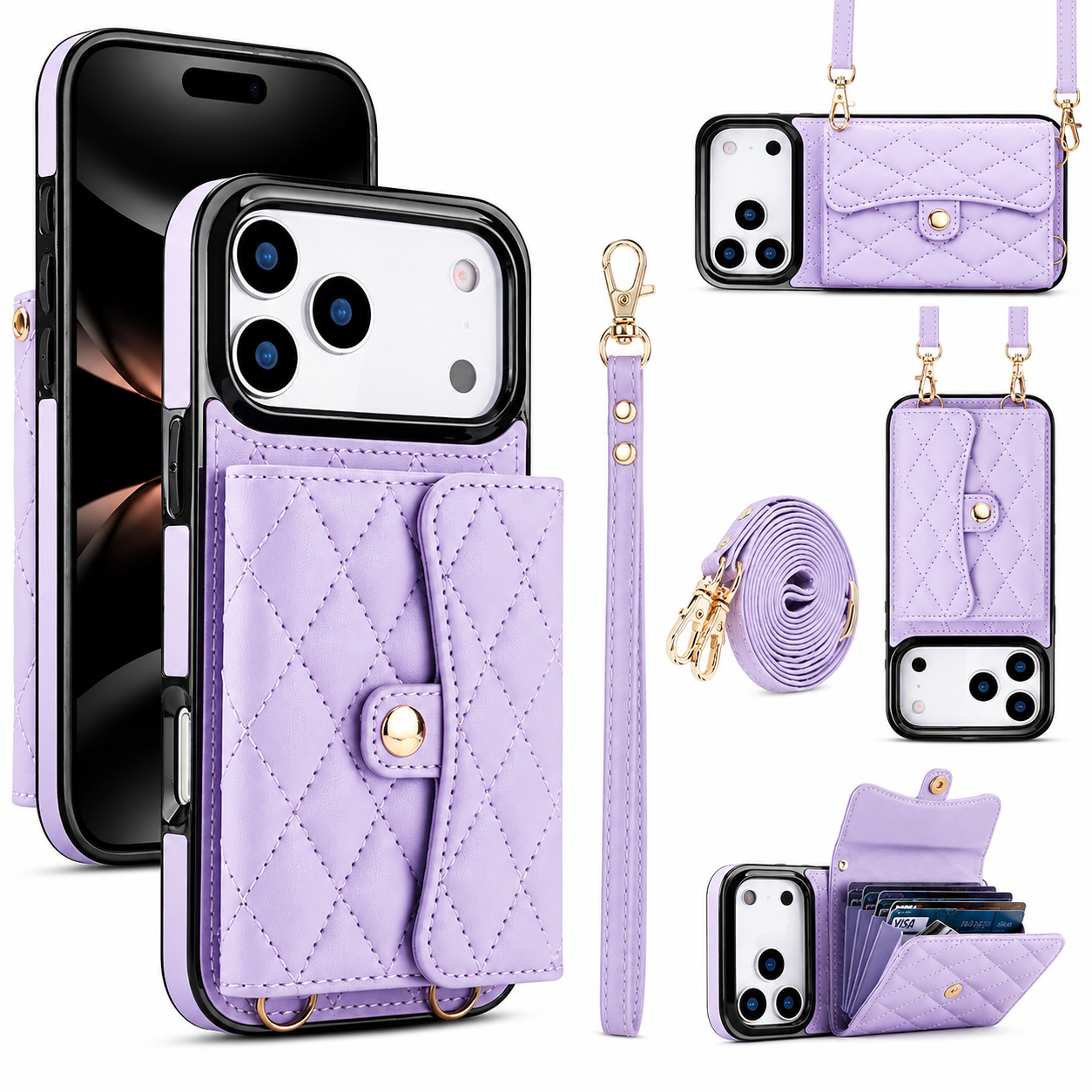 Premium iPhone Case Crossbody Leather Wallet Cover Card Holder Coin Pocket Wrist Strap Shoulder Strap Shockproof Protective Cover Full Coverage Non Slip Design