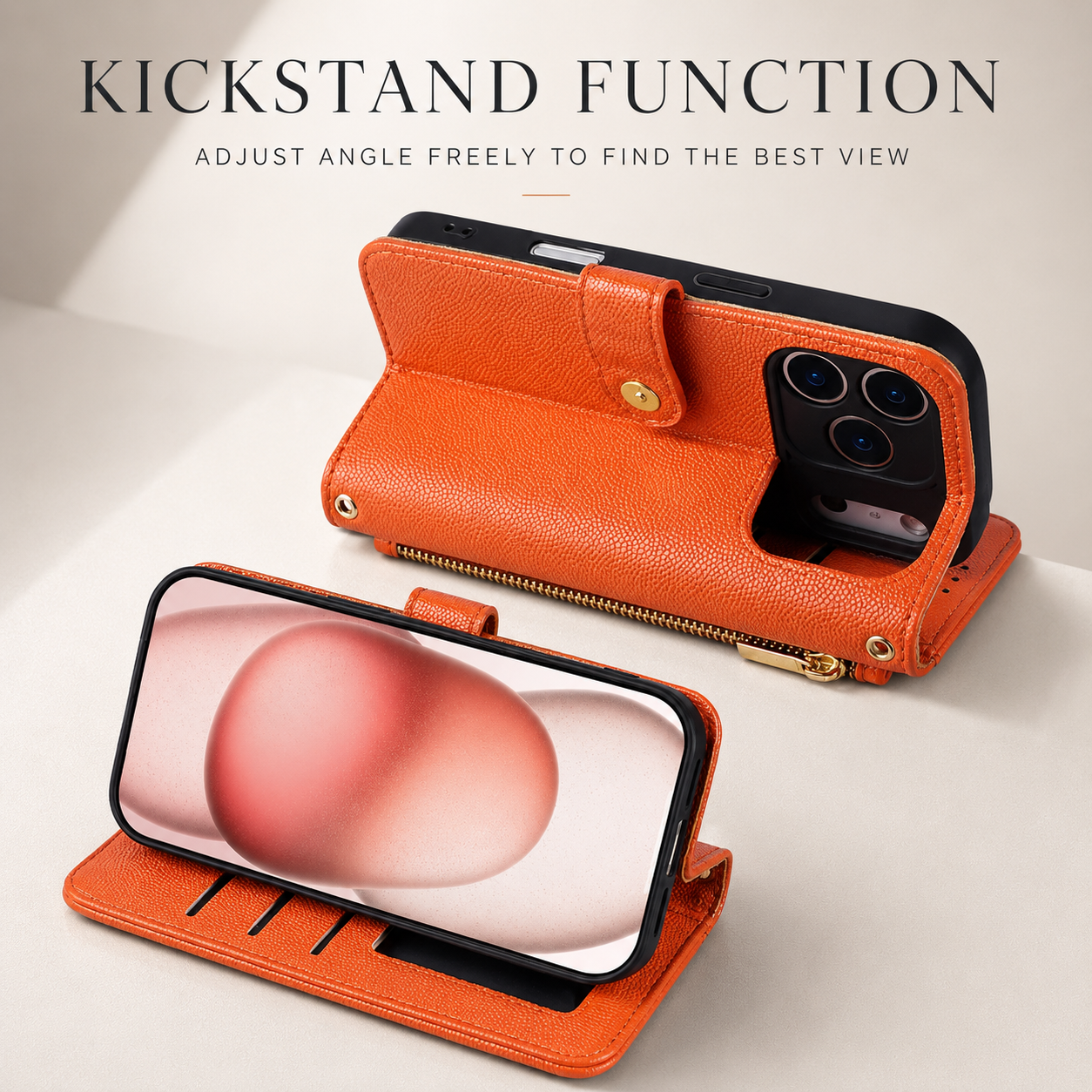 Premium iPhone Case Crossbody Leather Wallet Cover Card Holder Lanyard Strap Camera Lens Protection Anti Scratch Non Slip Protective PU Design