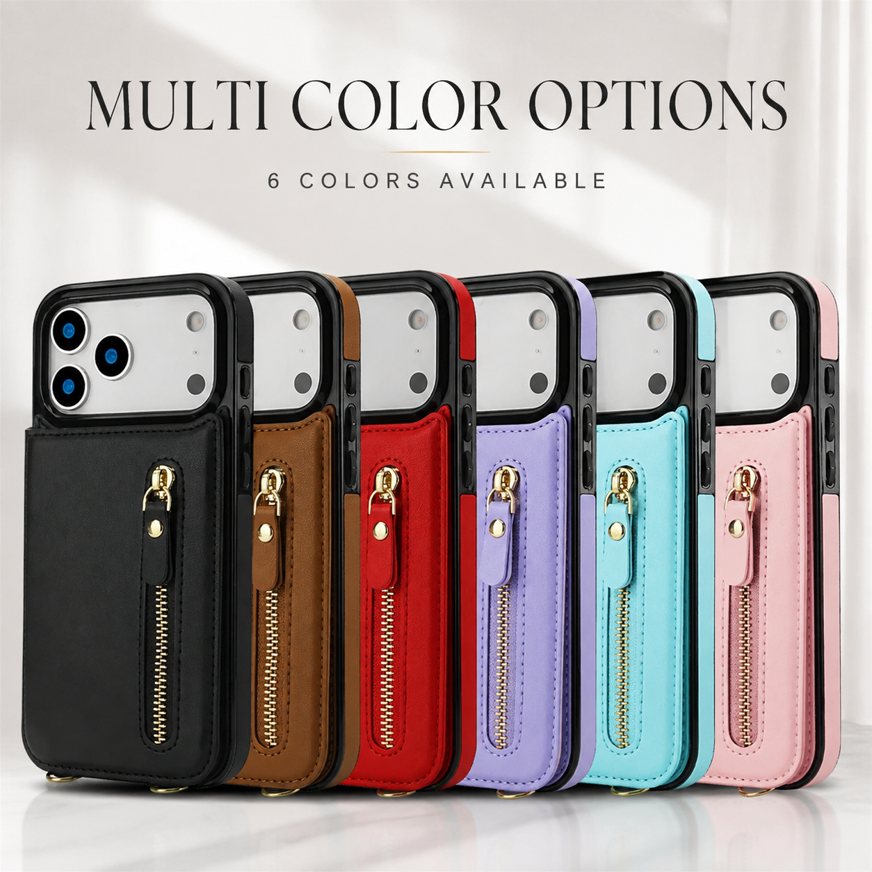 Premium iPhone Case Crossbody Leather Wallet Cover RFID Card Holder Zipper Pocket Lanyard Strap Shockproof Anti Fingerprint Full Coverage