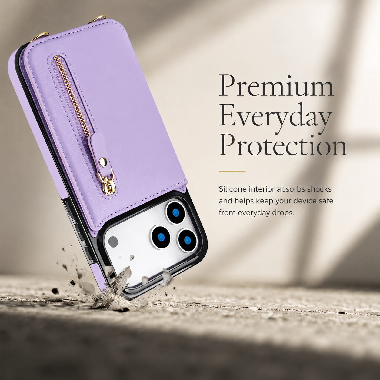 Premium iPhone Case Crossbody Leather Wallet Cover RFID Card Holder Zipper Pocket Lanyard Strap Shockproof Anti Fingerprint Full Coverage