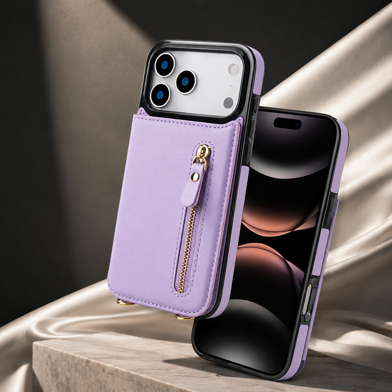 Premium iPhone Case Crossbody Leather Wallet Cover RFID Card Holder Zipper Pocket Lanyard Strap Shockproof Anti Fingerprint Protective Design