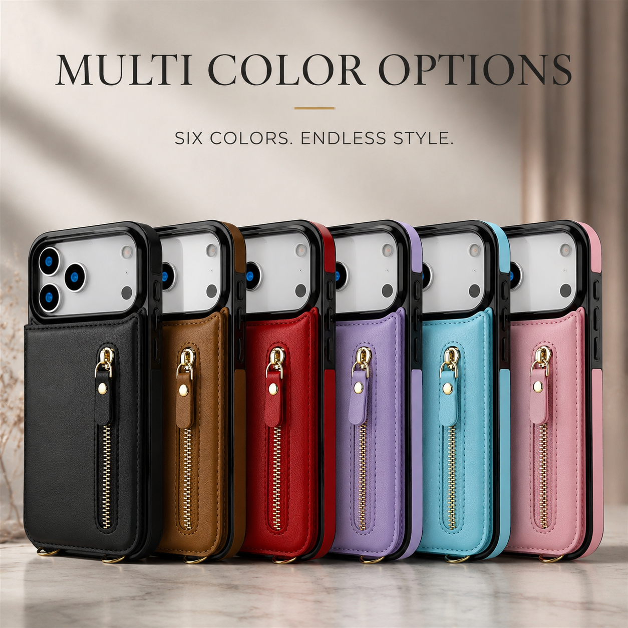 Premium iPhone Case Crossbody Leather Wallet Cover RFID Card Holder Zipper Pocket Lanyard Strap Shockproof Anti Fingerprint Protective Design