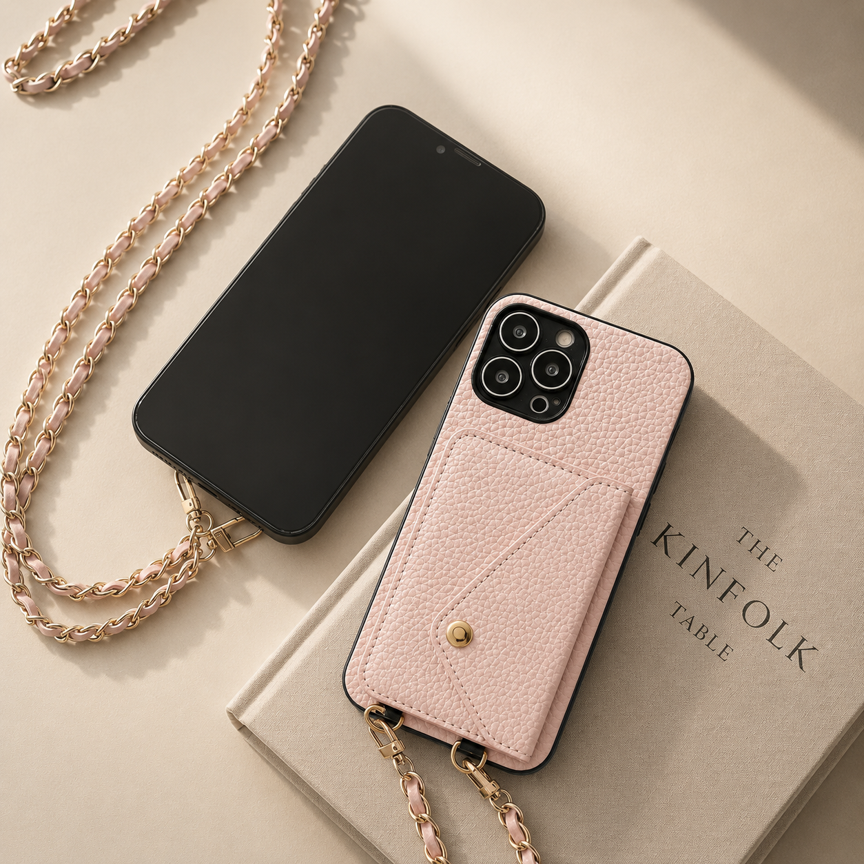 Premium iPhone Case Crossbody Wallet Cover Card Holder Chain Strap Camera Lens Protection PU Leather Shockproof Anti Scratch Full Coverage