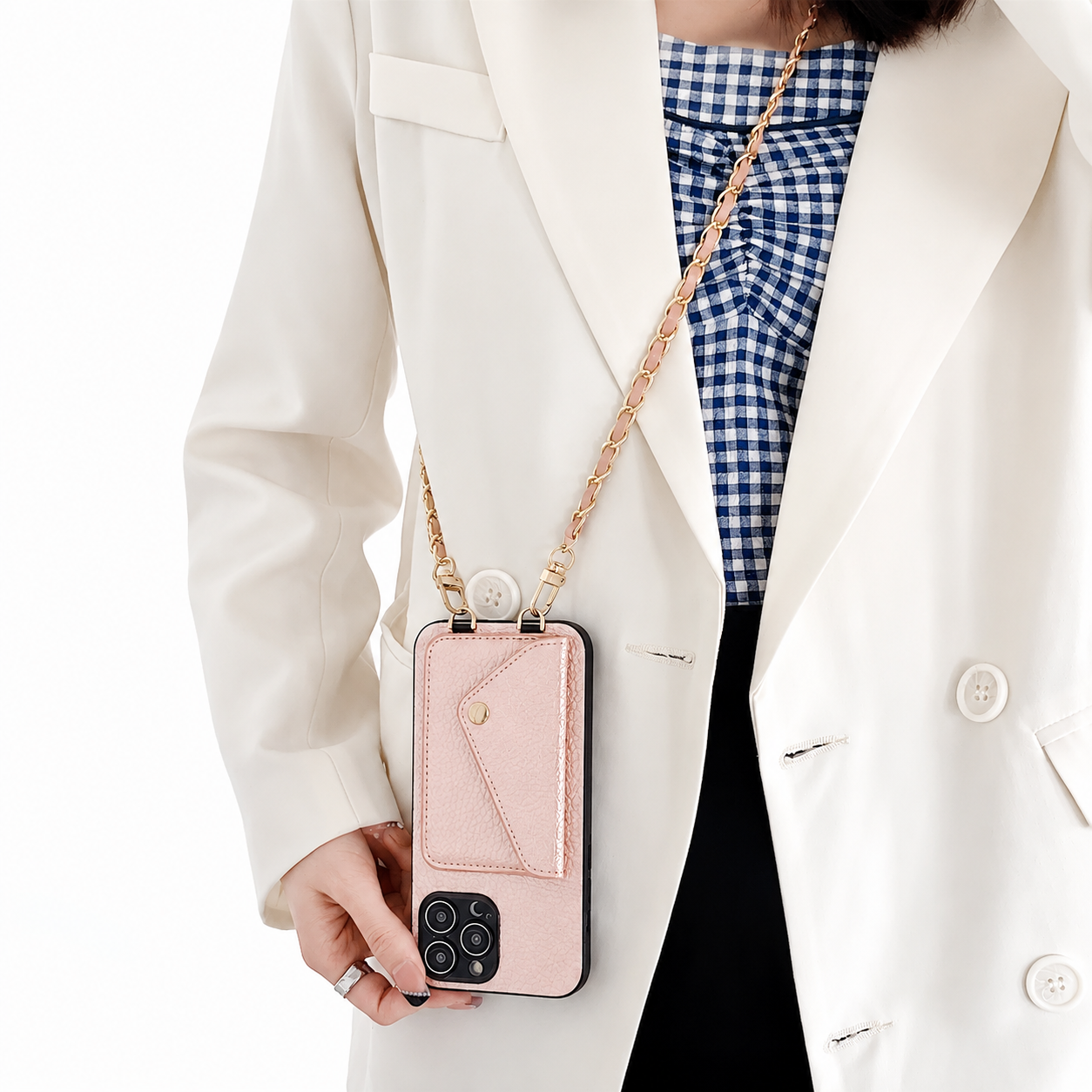 Premium iPhone Case Crossbody Wallet Cover Card Holder Chain Strap Camera Lens Protection PU Leather Shockproof Anti Scratch Full Coverage