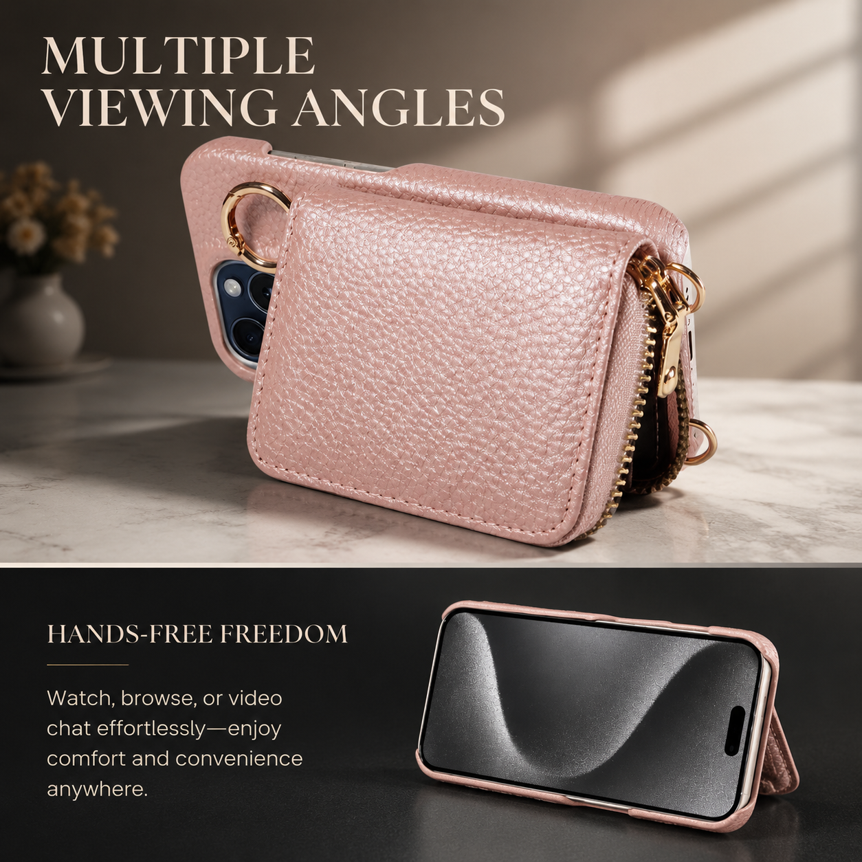 Premium iPhone Case Crossbody Wallet Cover PU Leather Zipper Card Holder Strap Shockproof Protective Case Magnetic Closure Full Coverage Design