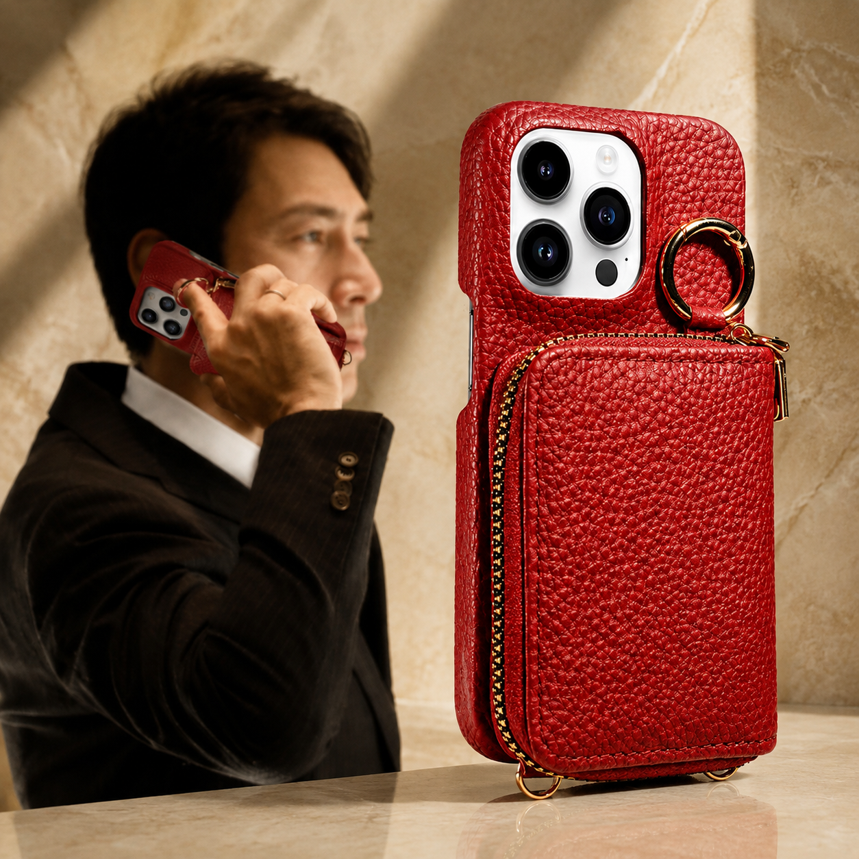 Premium iPhone Case Crossbody Wallet Cover PU Leather Zipper Card Holder Strap Shockproof Protective Case Magnetic Closure Full Coverage Design